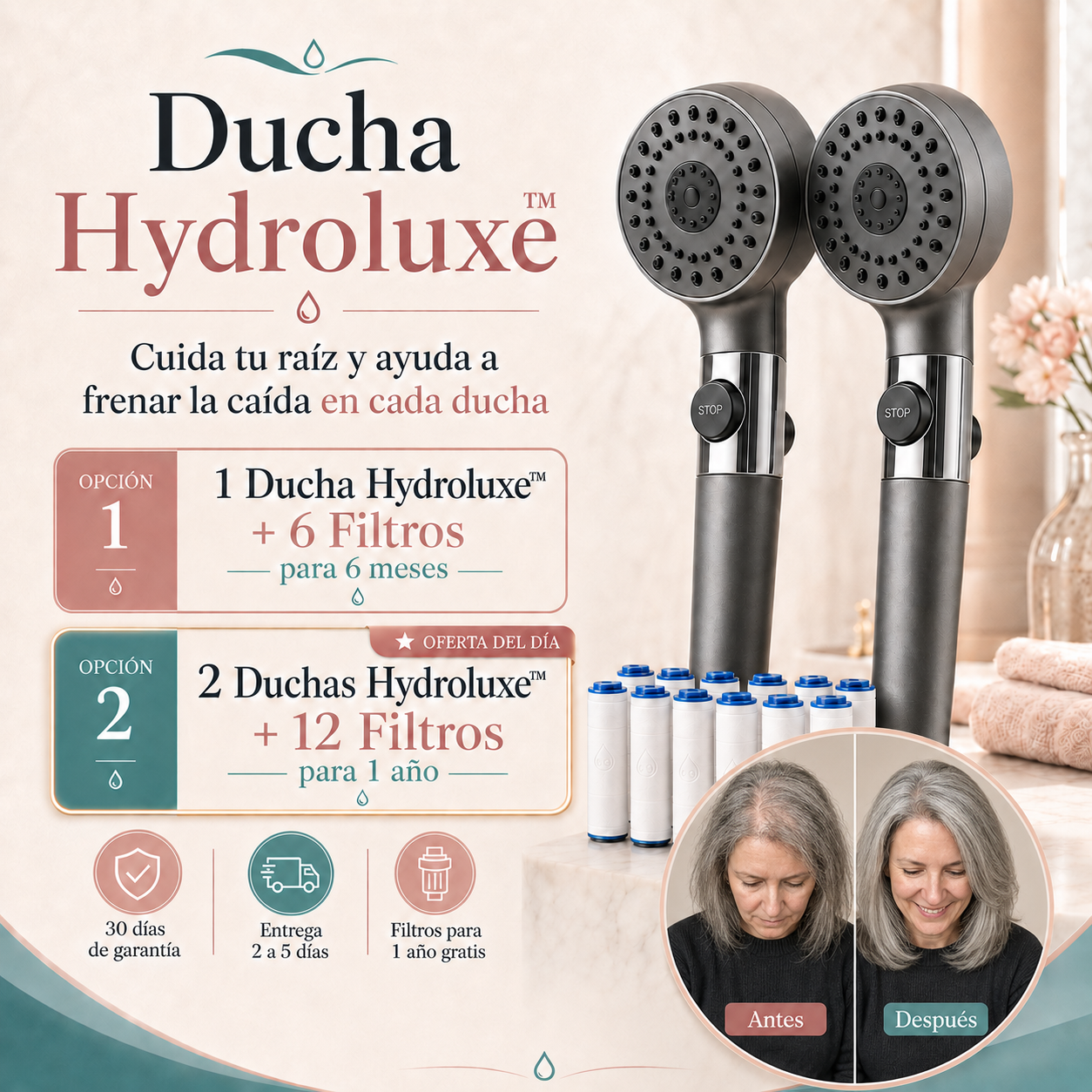 Ducha Hydroluxe™ – Cuida tu raíz y ayuda a frenar la caída en cada ducha